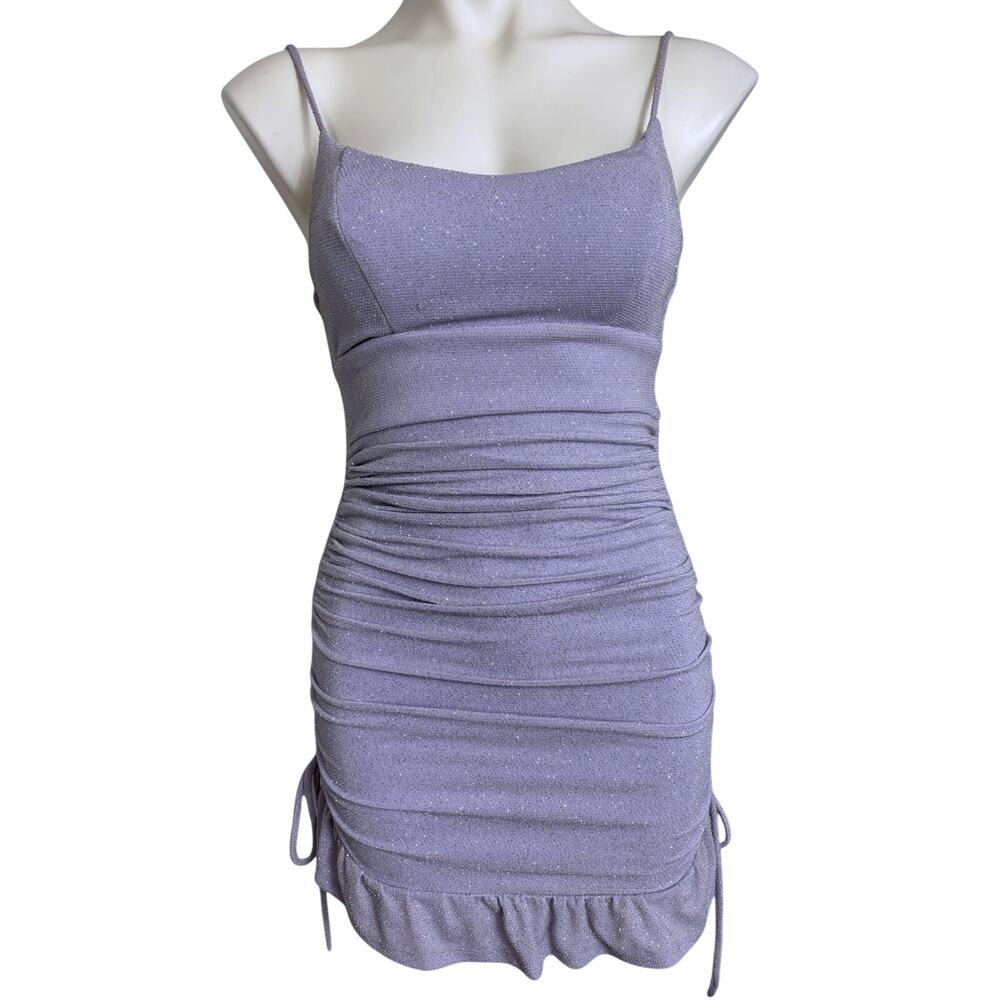 y2k Coquette Kawaii Babydoll Bodycon Dress Glitter Ruffles Ruching Size 3/4 S